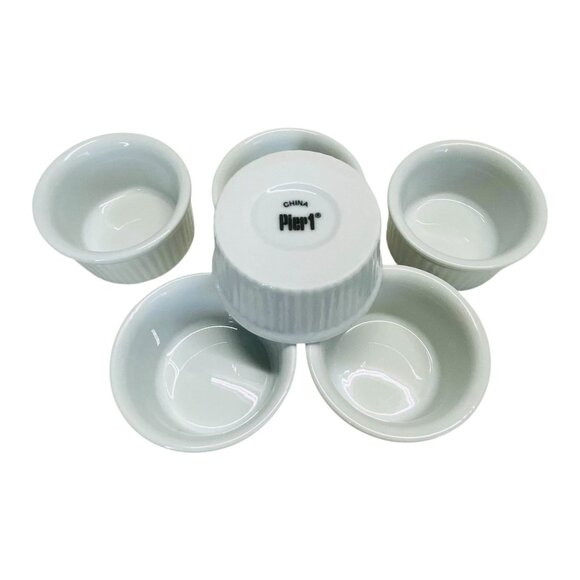 Pier 1 White Porcelain Ramekins Dish 6PC Set Dessert Baking Prep Tasting Party - Picture 5 of 8